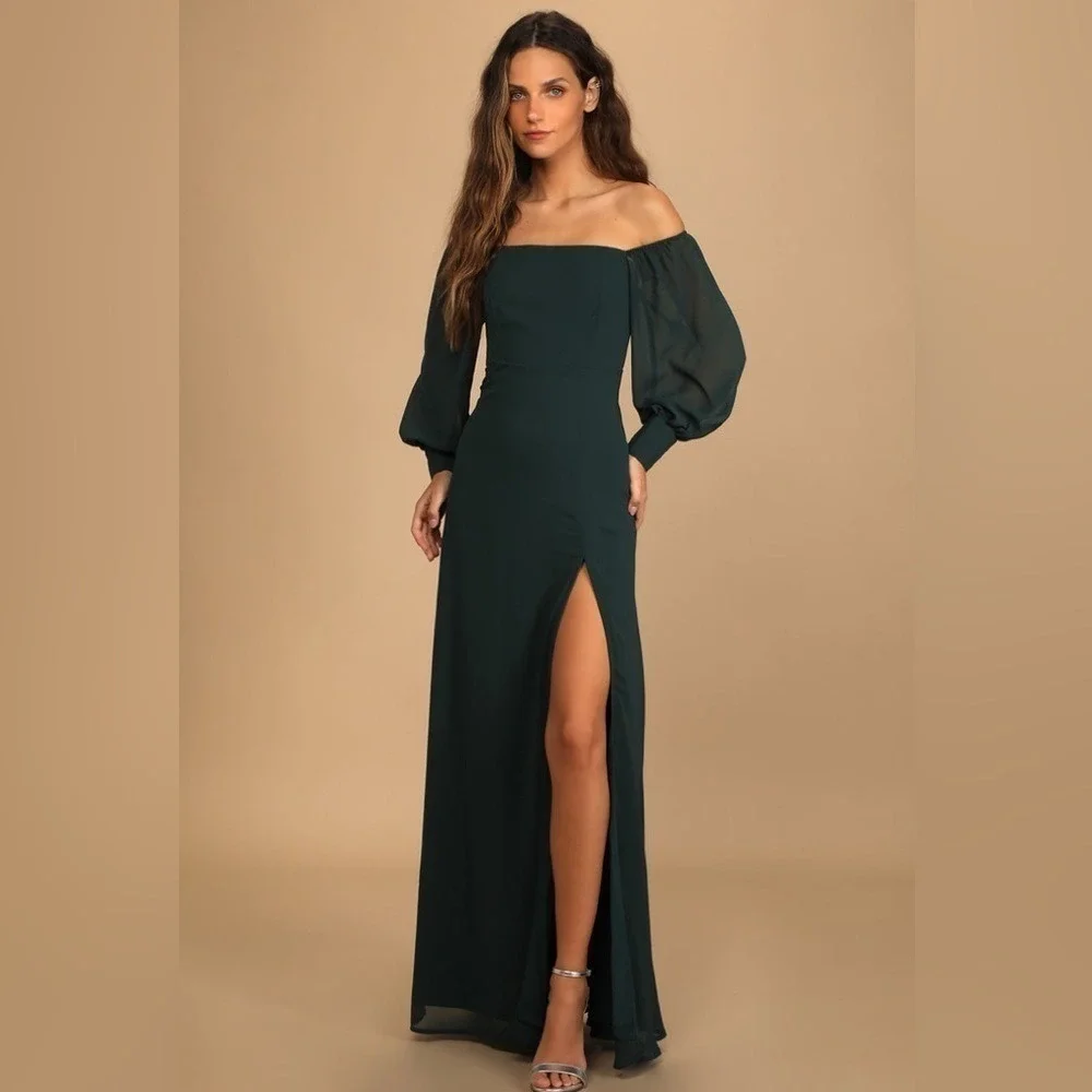 Lulus New Size XL Feel the Romance Emerald Green Off the Shoulder Maxi Dress